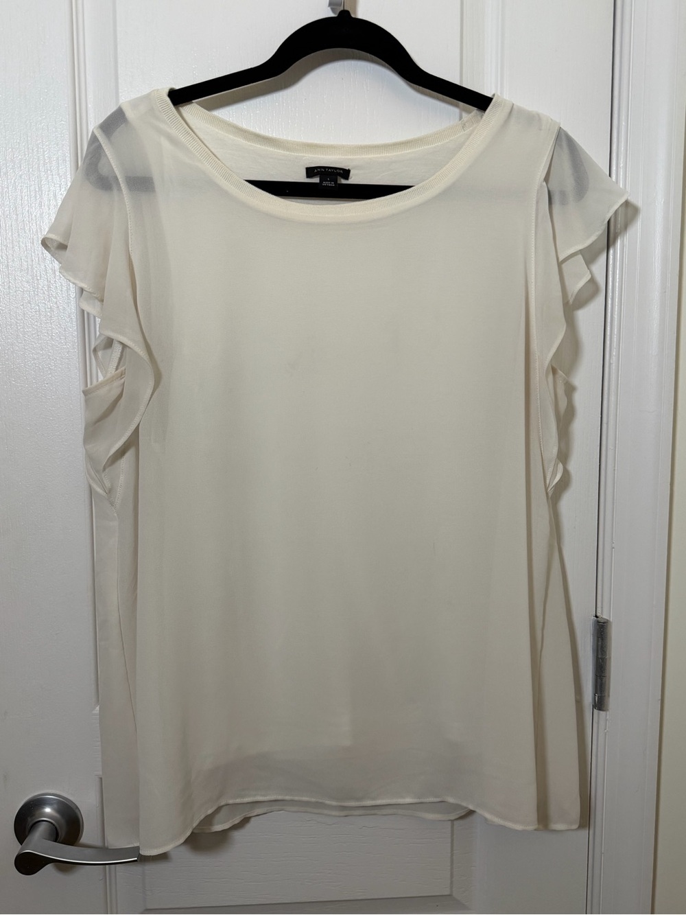 Ann Taylor Cream Ruffle Sleeve Blouse